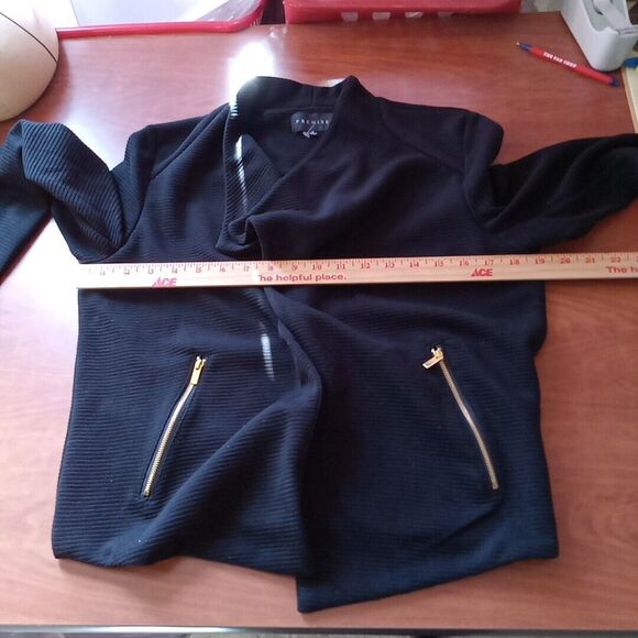 Premise Blazer Women's Size Medium Open Front Black Gold Zipper Pockets - Picture 12 of 14